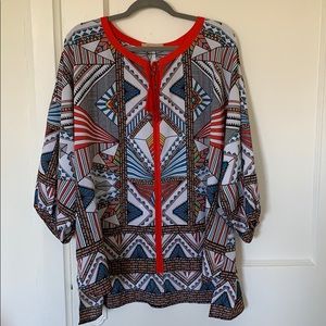 Fun Geo Art Deco Multicolor Tie Neck Tunic